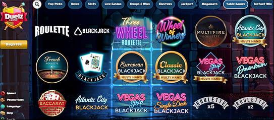 The Duelz Online Casino Game Selection in the UK